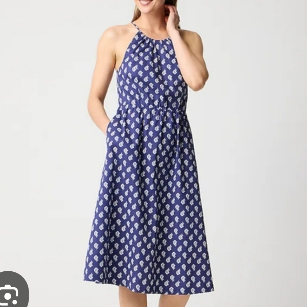 J. Crew Halter Print Midi Cotton Dress